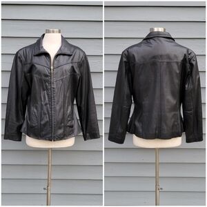Vintage 90s y2k Wilson's Black‎ Leather Designer Luxury Bratz Racing Racer Coat